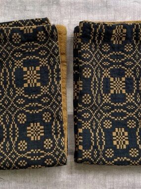 2 Raghu kitchen placemats/linens fabric black mustard colonial primitive Fall